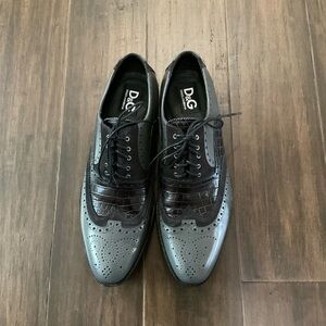 DOLCE & GABBANA Men Black Gray Wingtip Leather Dress Shoes Size 42.5 US 9.5